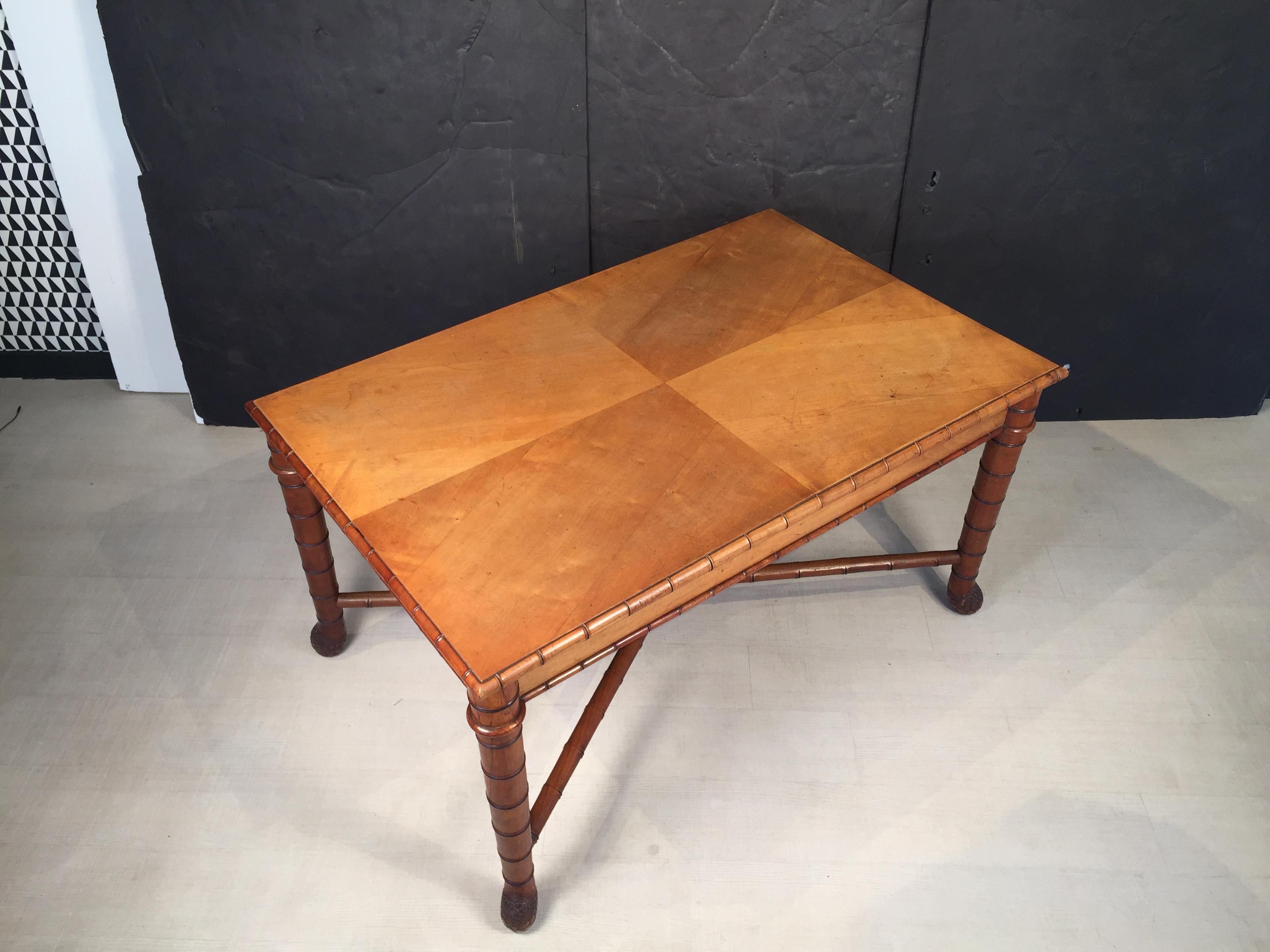 Wood Large Faux Bamboo Library Table from Italy For Sale