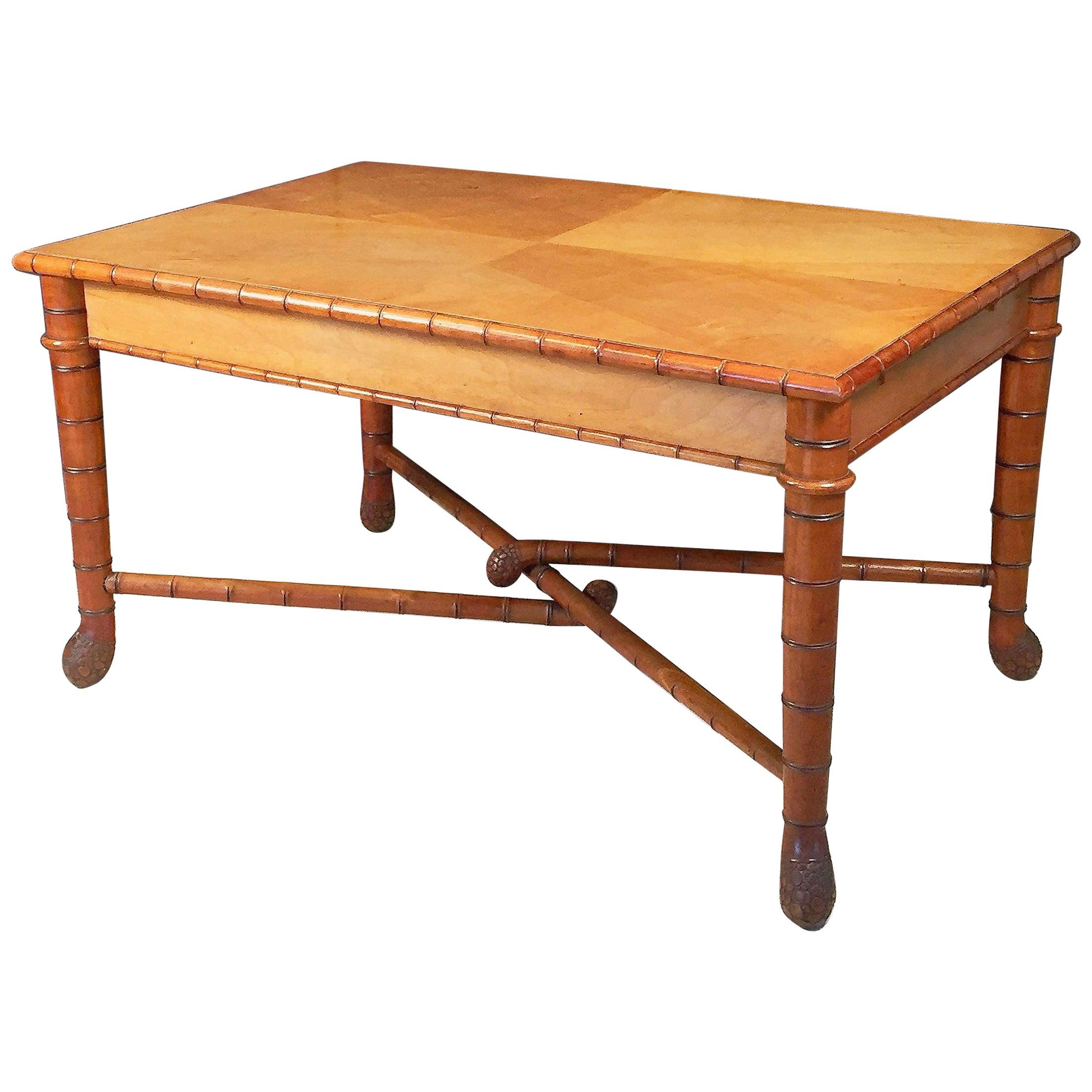 Large Faux Bamboo Library Table from Italy For Sale