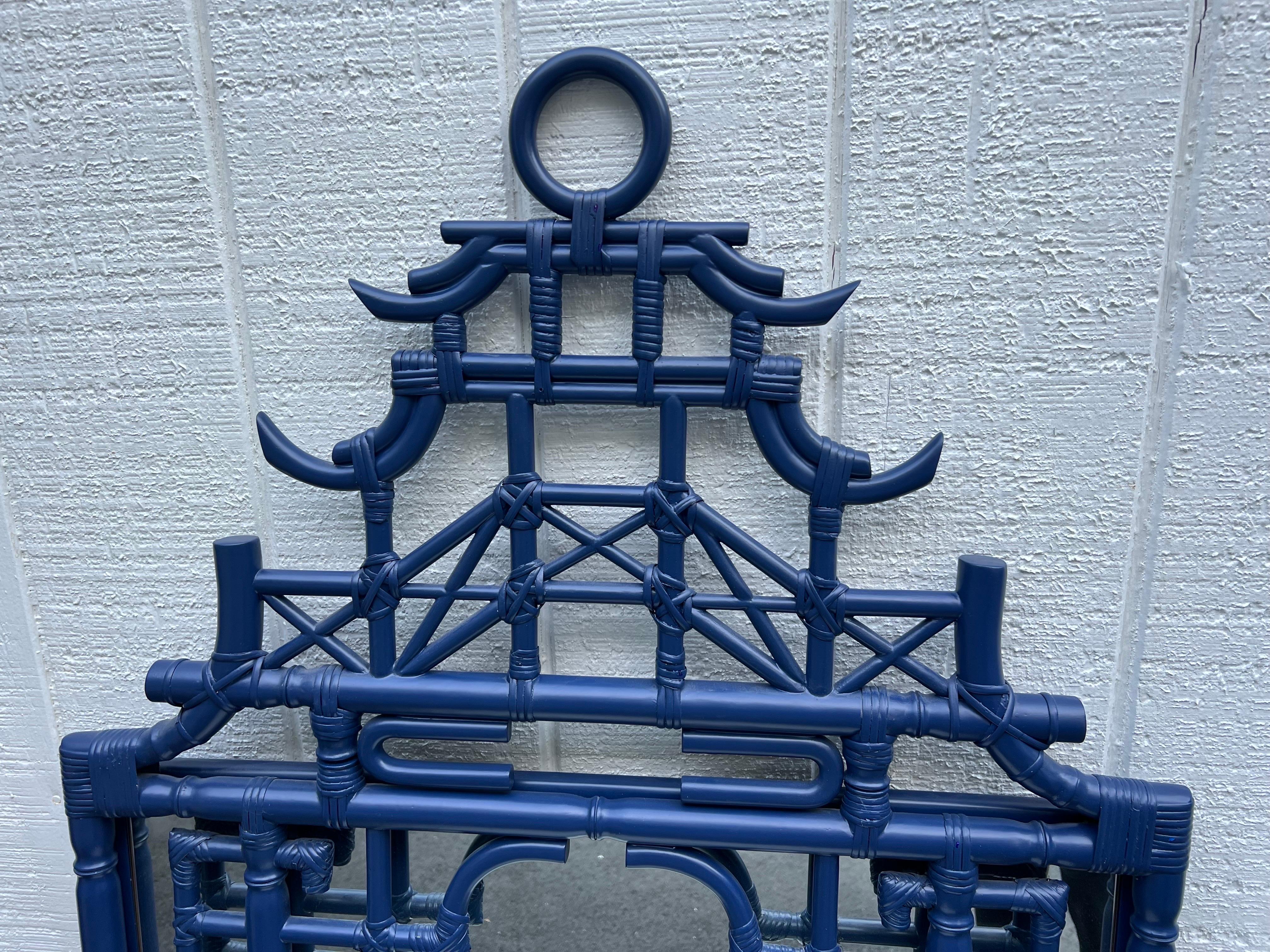 Large Faux Bamboo Pagoda Mirror in Cobalt Blue 8