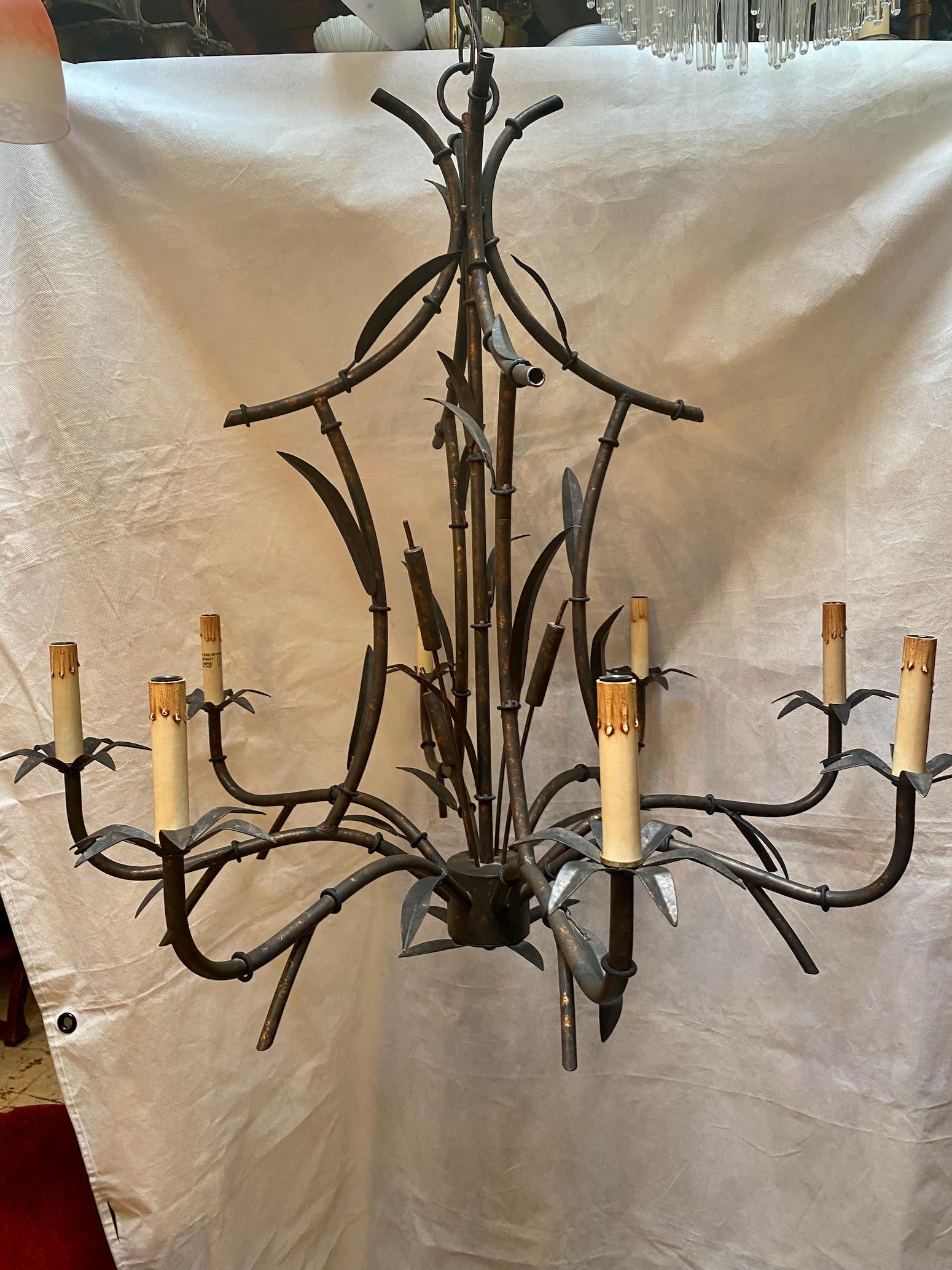 Late 20th Century Large Faux Bamboo Tole Chandelier