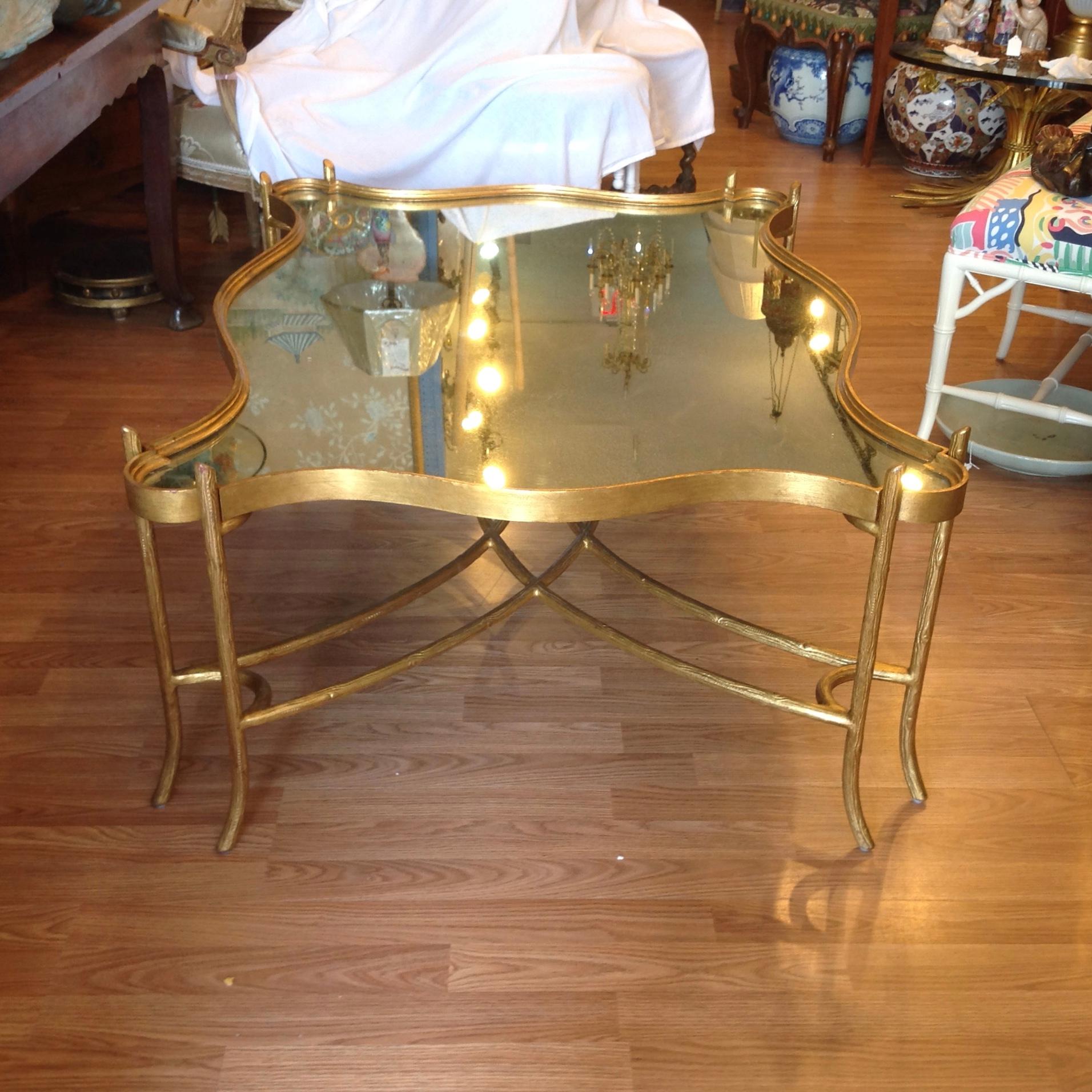 Smoked Glass Large Faux Bois Mirrored Cocktail Table