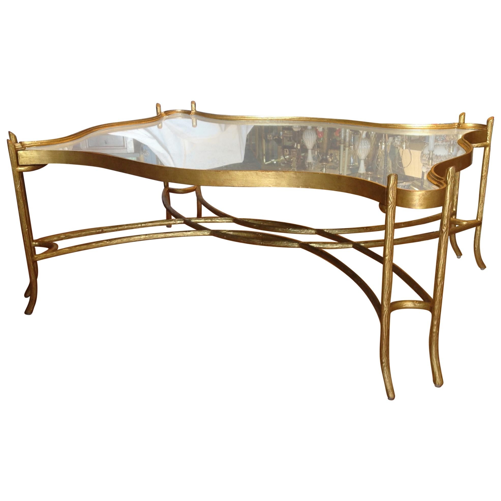 Large Faux Bois Mirrored Cocktail Table