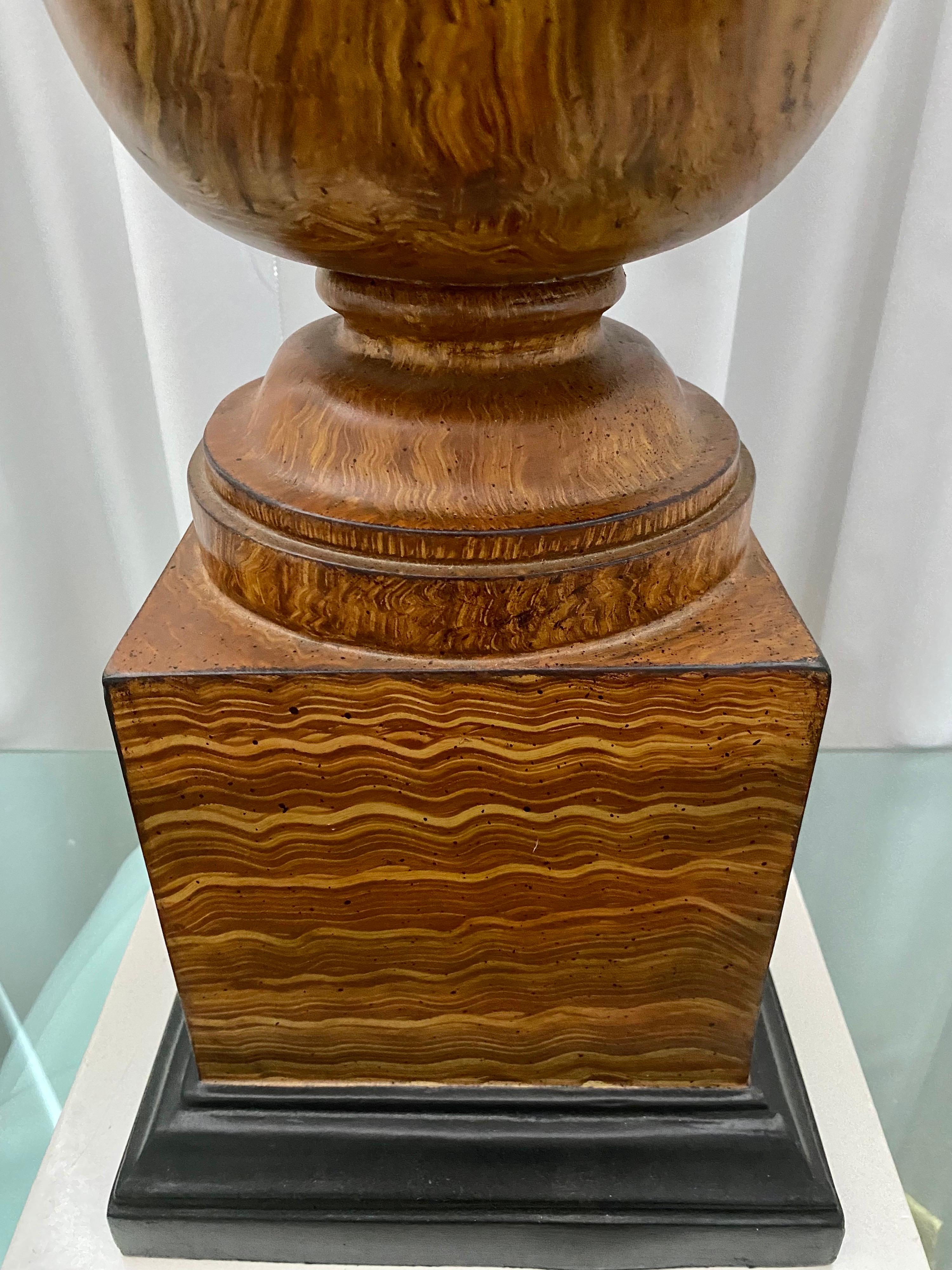 Large Faux Bois Wood Decorative Handled Urn on Plinth Base 4