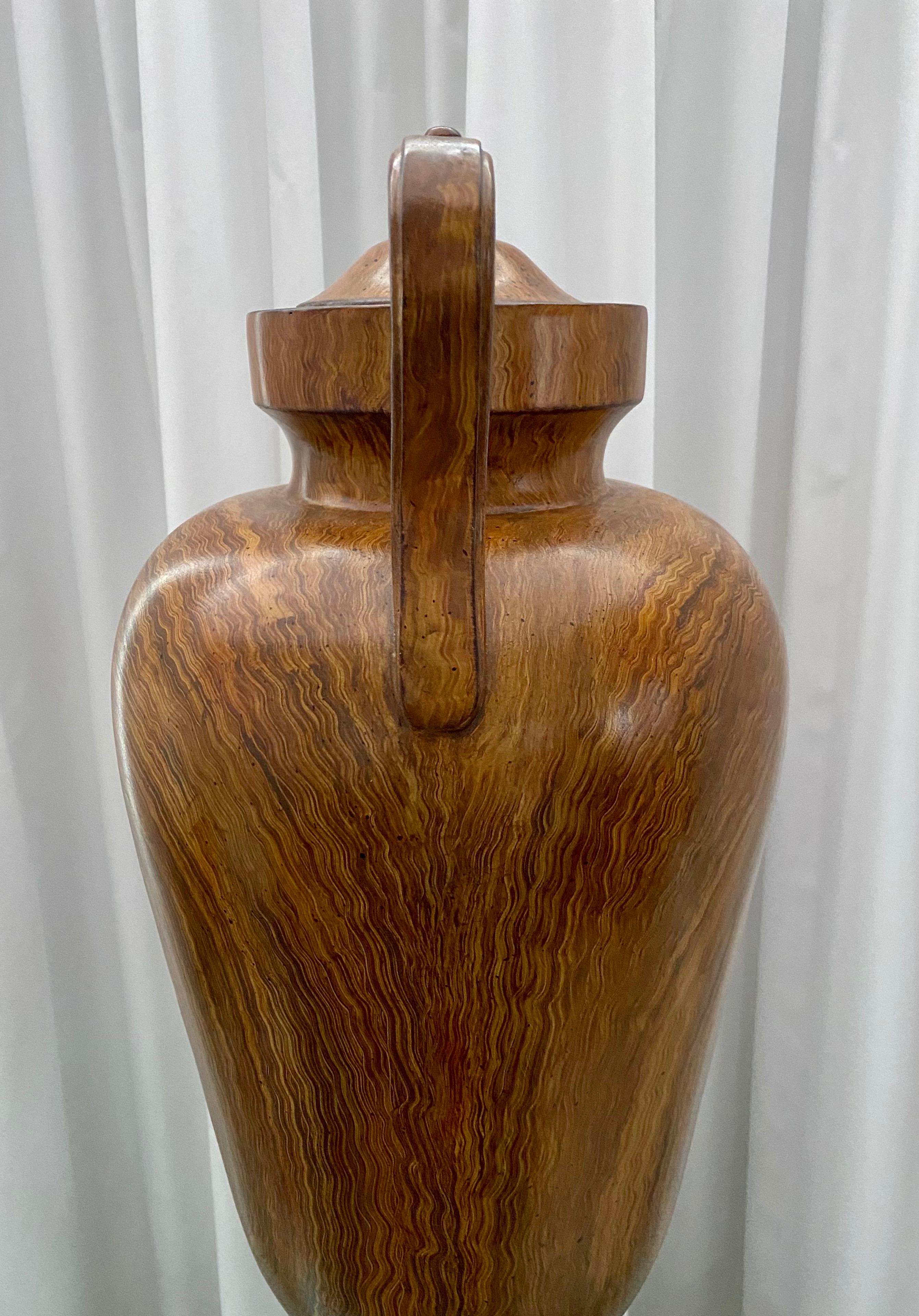 Large Faux Bois Wood Decorative Handled Urn on Plinth Base 1