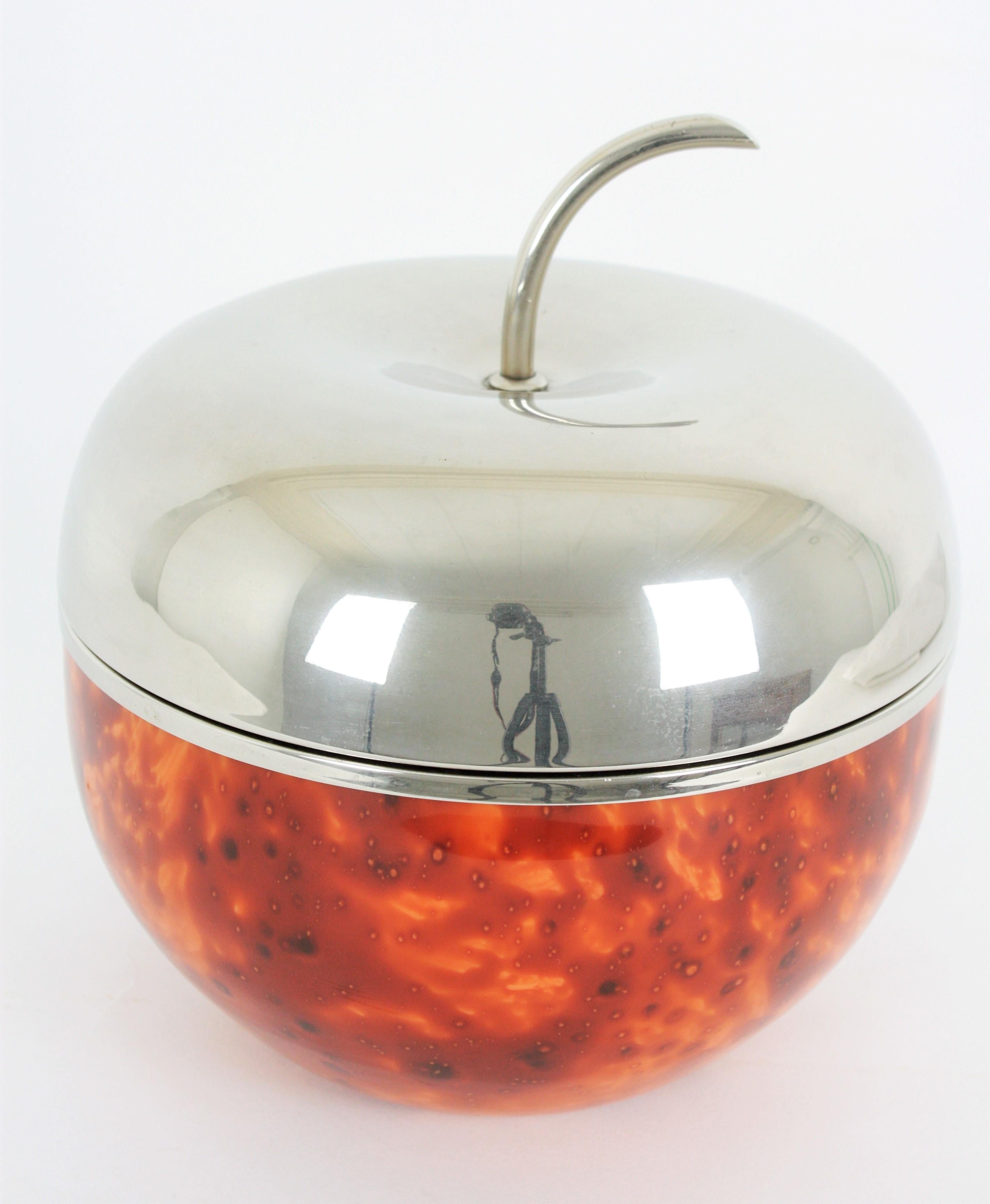 Italian Ice Bucket Apple Shaped in Faux Carey and Metal,  Mauro Manetti Style