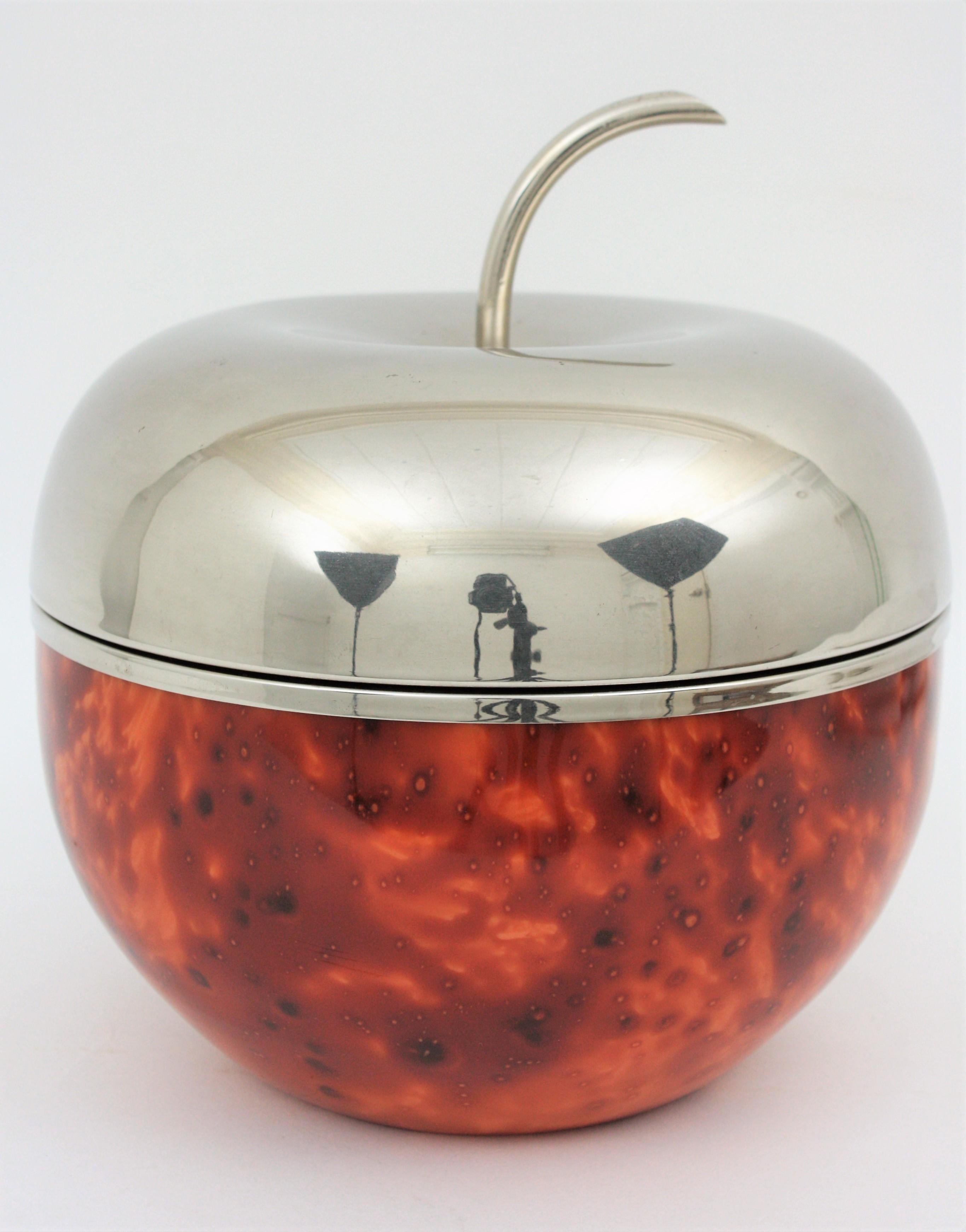 Ice Bucket Apple Shaped in Faux Carey and Metal,  Mauro Manetti Style In Good Condition In Barcelona, ES