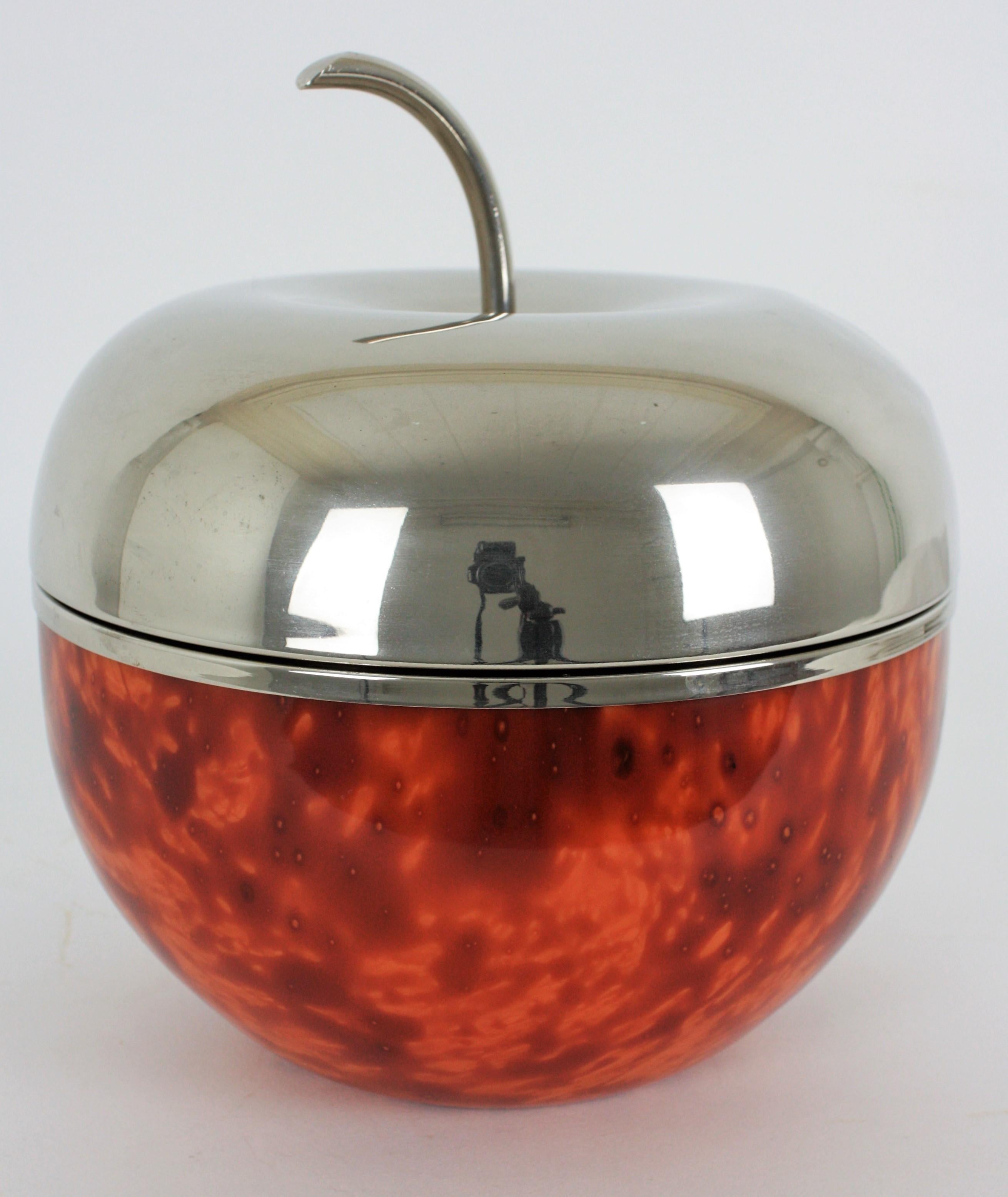 Ice Bucket Apple Shaped in Faux Carey and Metal,  Mauro Manetti Style 1