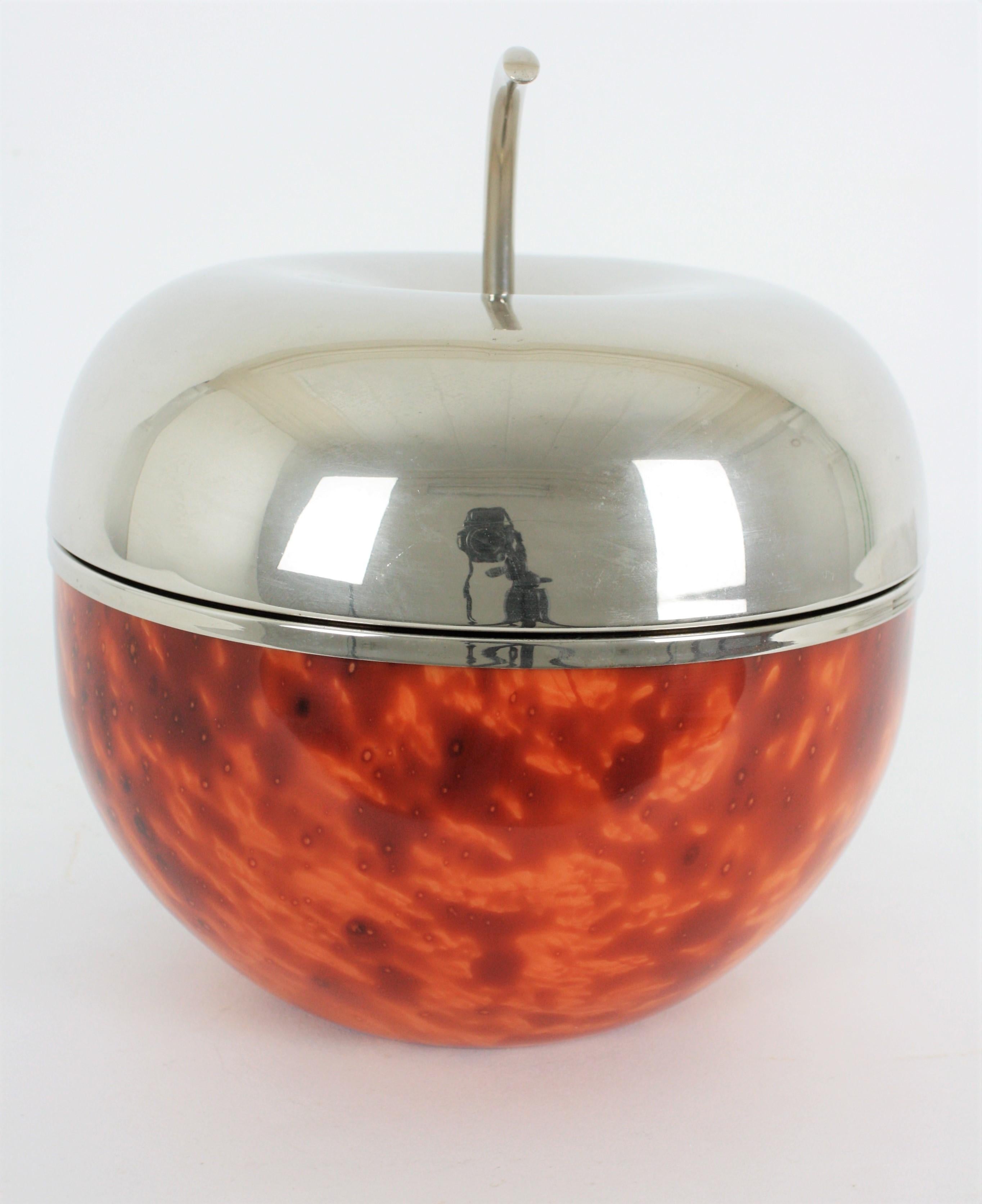 Ice Bucket Apple Shaped in Faux Carey and Metal,  Mauro Manetti Style 2