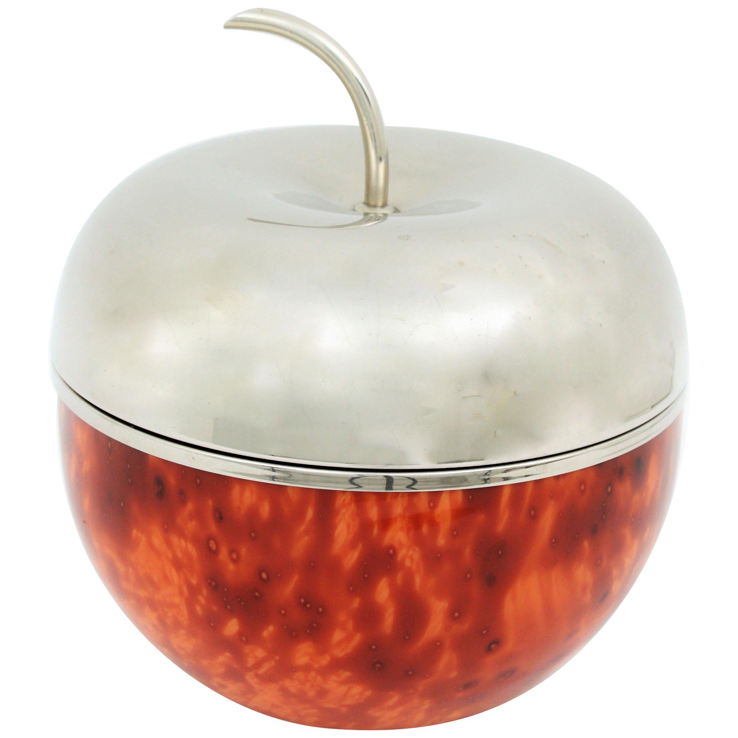 Ice Bucket Apple Shaped in Faux Carey and Metal,  Mauro Manetti Style