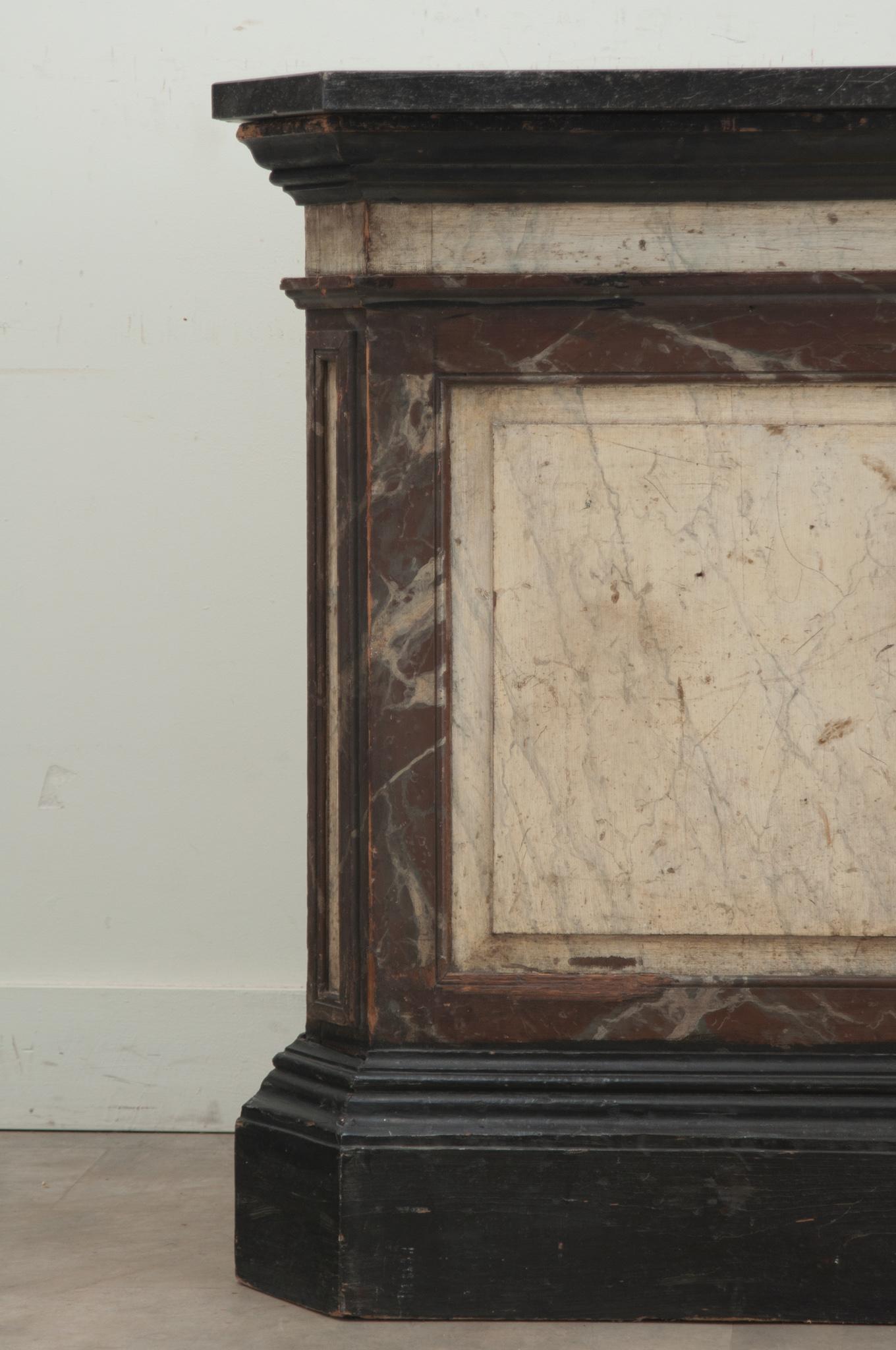 19th Century Large Faux Marble Painted Triangular Pedestal For Sale