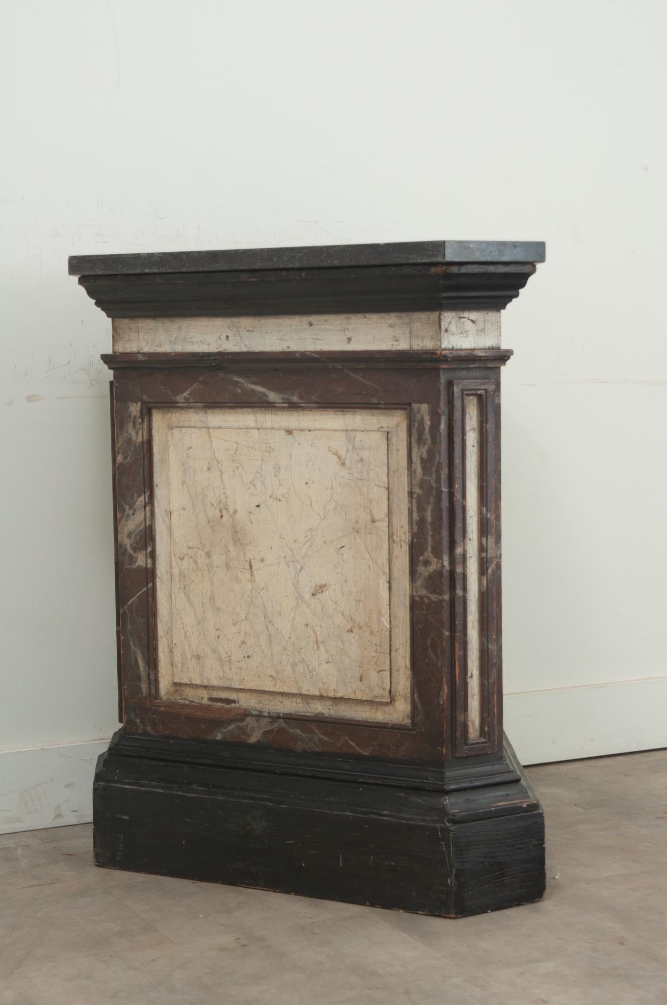 Large Faux Marble Painted Triangular Pedestal For Sale 2