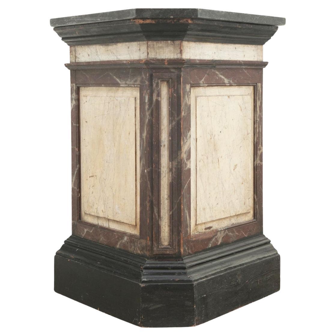 Large Faux Marble Painted Triangular Pedestal For Sale