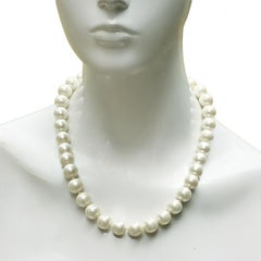 Large Faux Pearl Bead Necklace with Silver Plated Pavé Panther Clasp