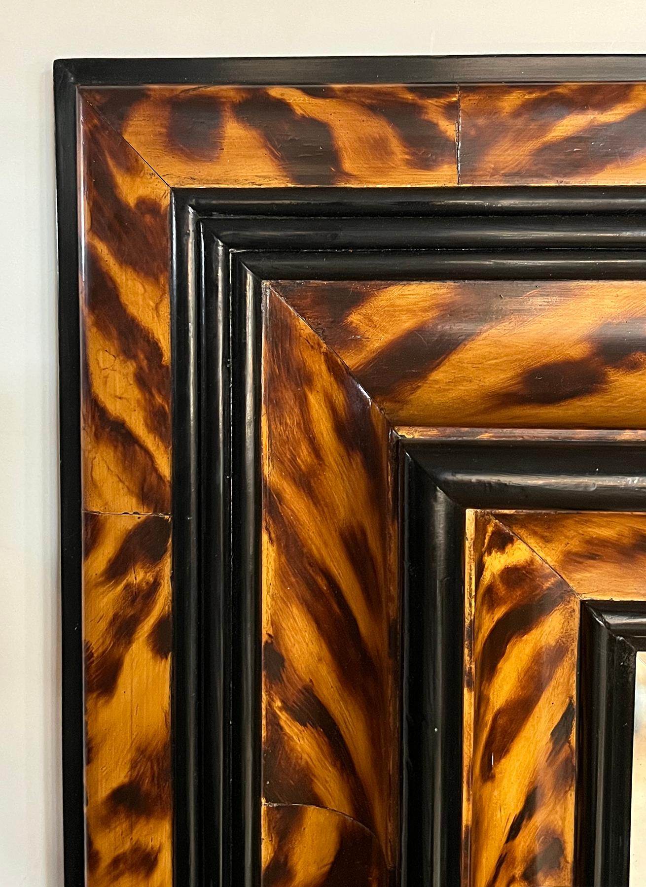Large Faux Tortoiseshell and Parcel-ebonized Mirror in the Flemish Style For Sale 2