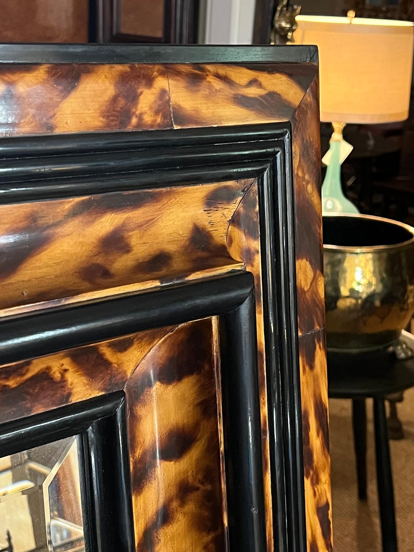 Large Faux Tortoiseshell and Parcel-ebonized Mirror in the Flemish Style For Sale 4