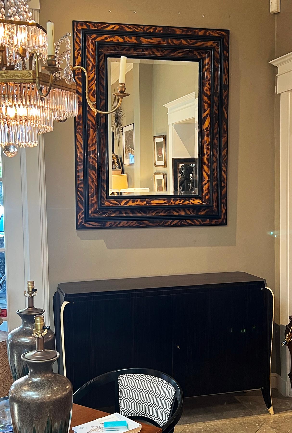 Baroque Large Faux Tortoiseshell and Parcel-ebonized Mirror in the Flemish Style For Sale