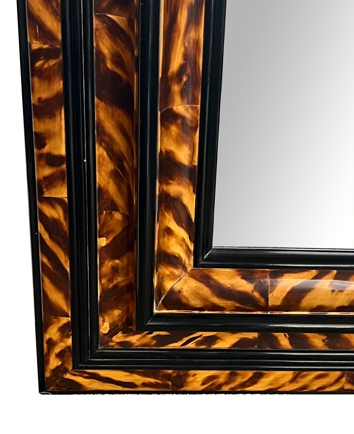 Large Faux Tortoiseshell and Parcel-ebonized Mirror in the Flemish Style In Good Condition For Sale In San Francisco, CA