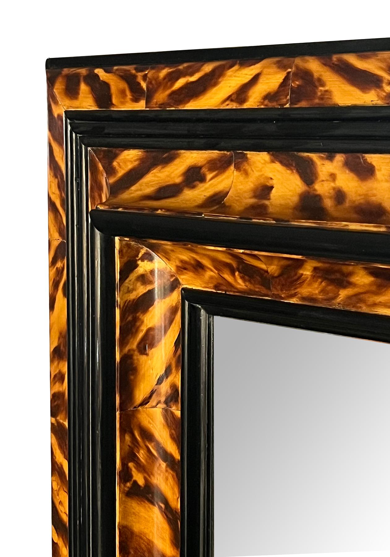 20th Century Large Faux Tortoiseshell and Parcel-ebonized Mirror in the Flemish Style For Sale