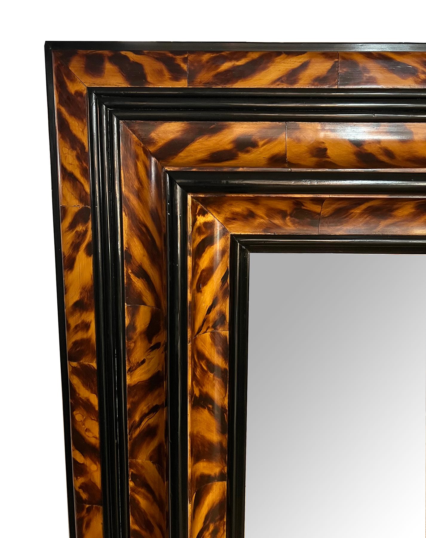 Large Faux Tortoiseshell and Parcel-ebonized Mirror in the Flemish Style For Sale 1