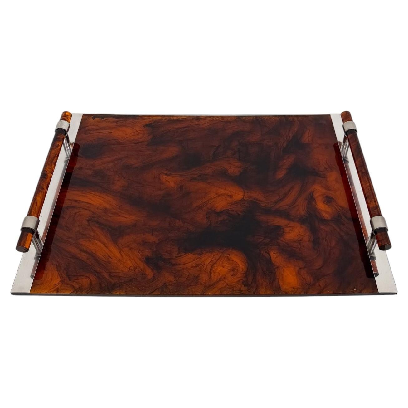 Large Faux Tortoiseshell Lucite Serving Tray in the style of Christian Dior, 70s