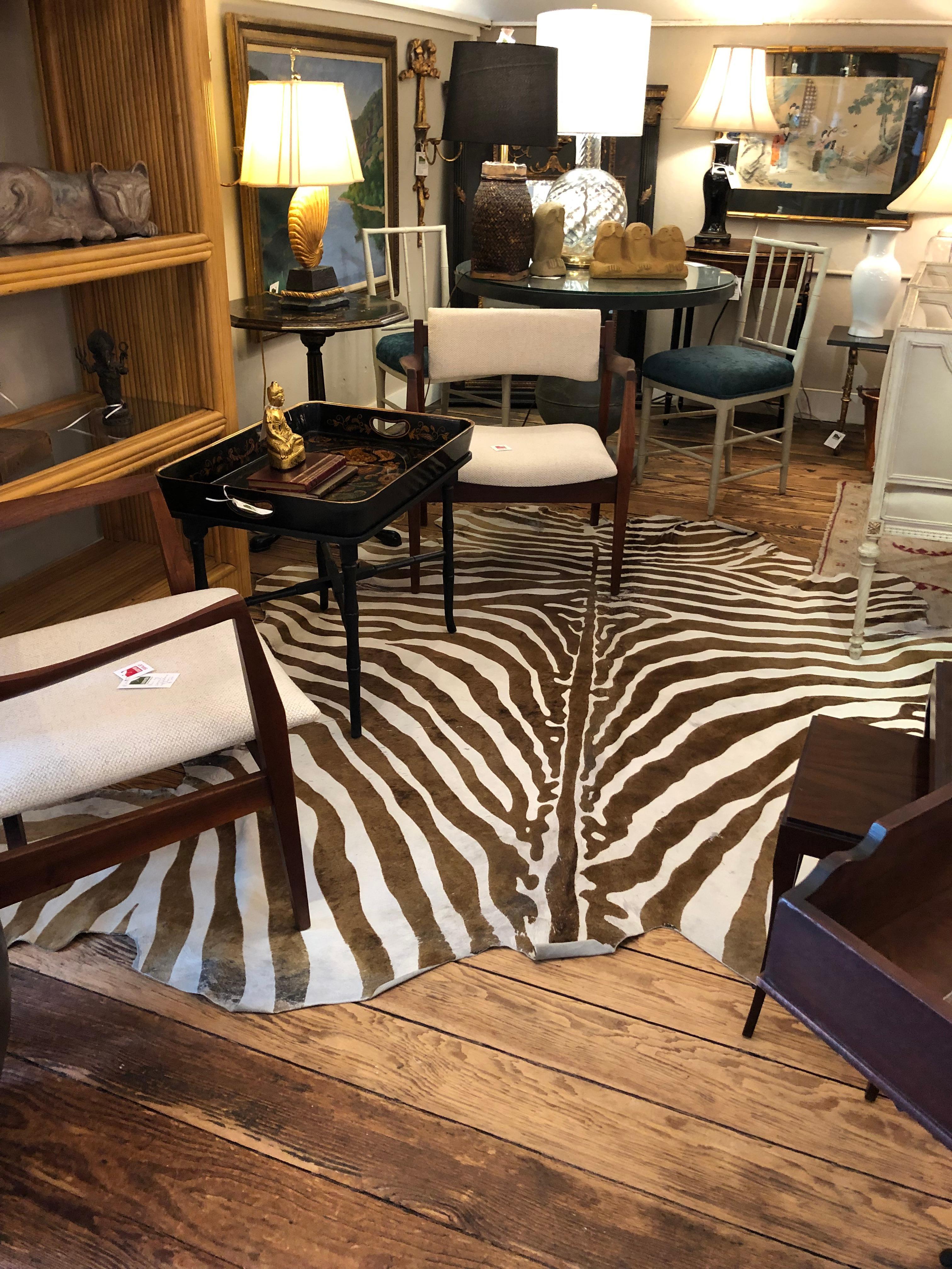 Large Faux Zebra Cowhide Rug In Good Condition In Hopewell, NJ