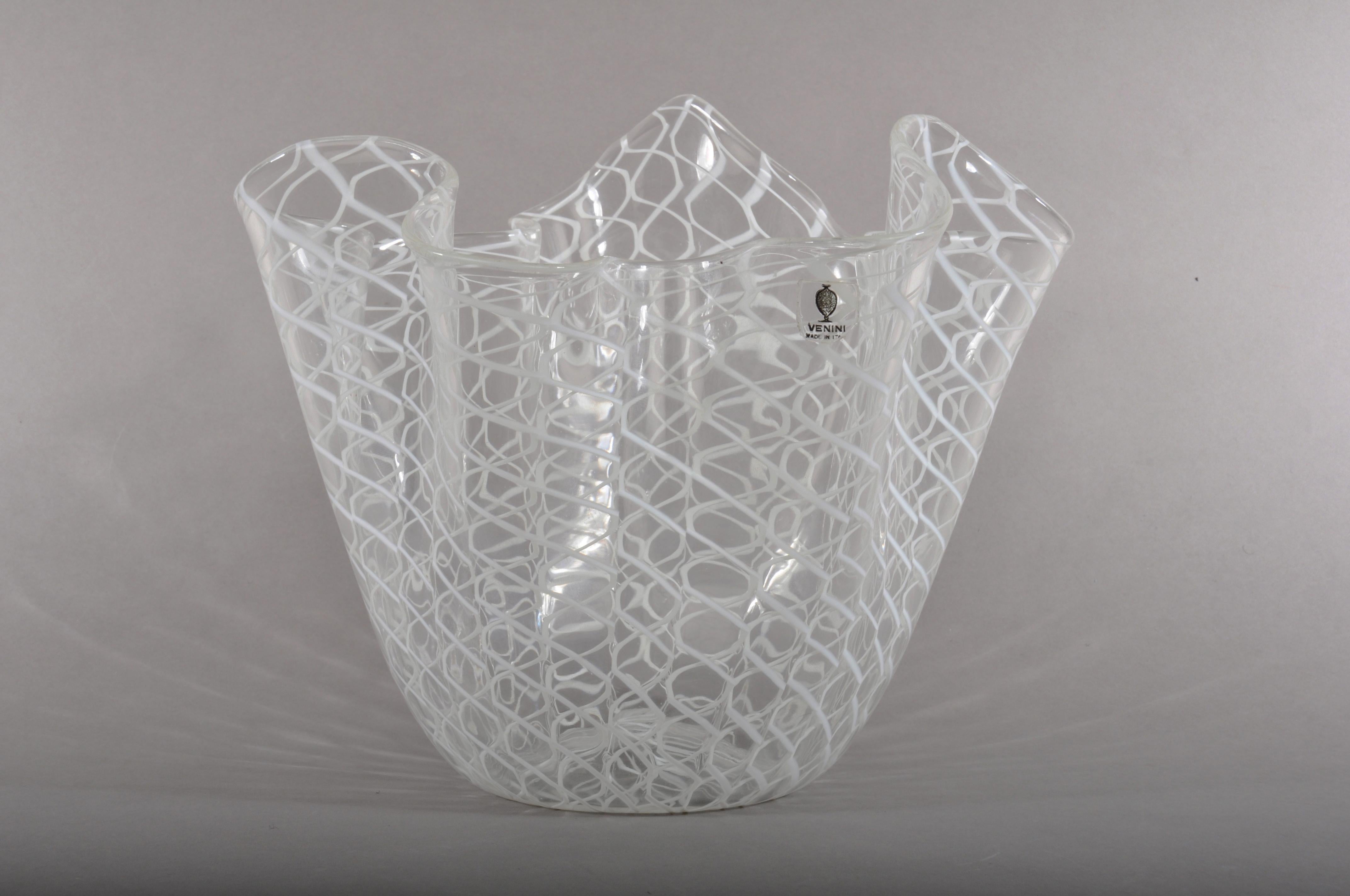 Late 20th Century Large Fazzoletto Vase by Fulvio Bianconi for Venini Murano For Sale