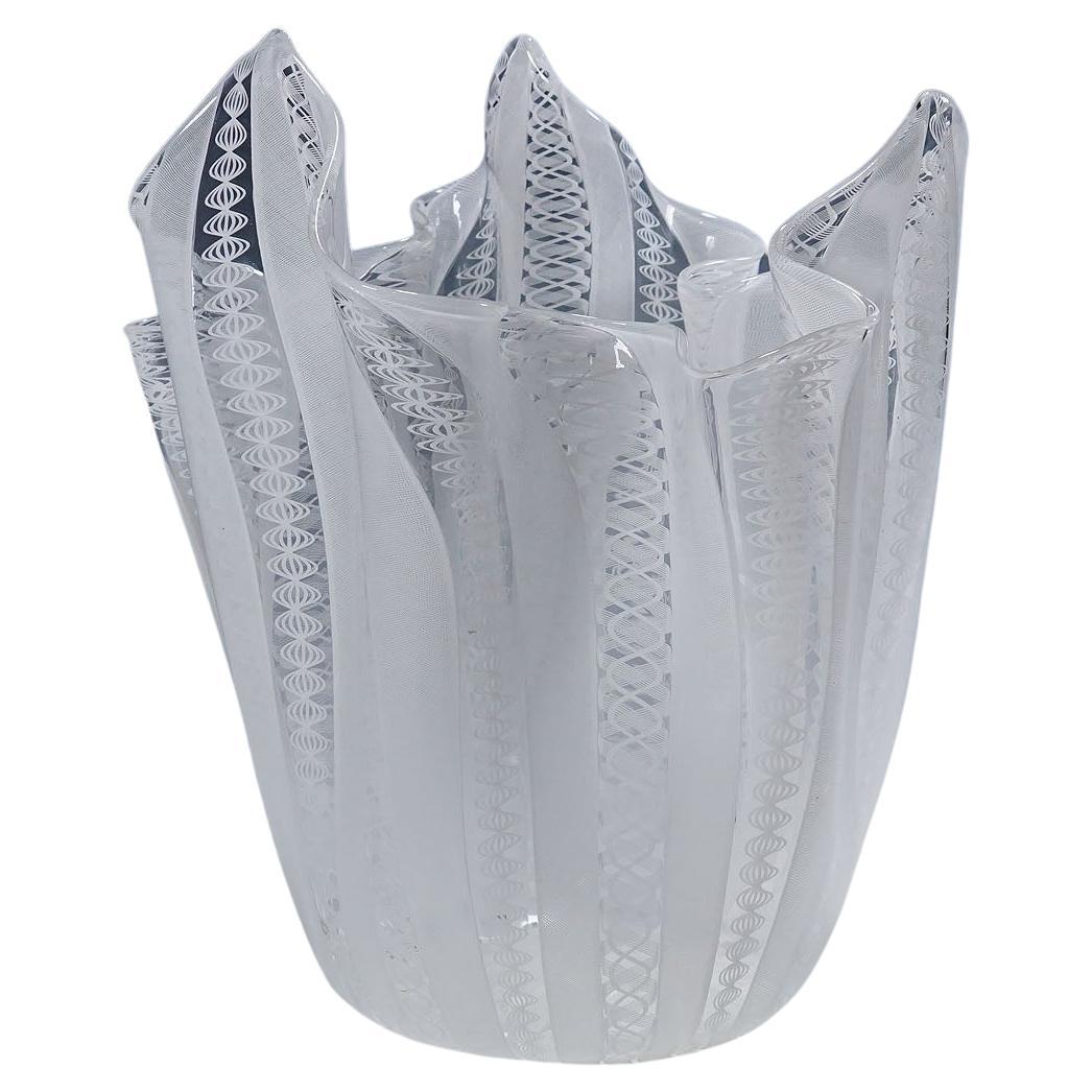 Large Fazzoletto Zanfirico Vase by Fulvio Bianconi for Venini, Venice Murano en venta