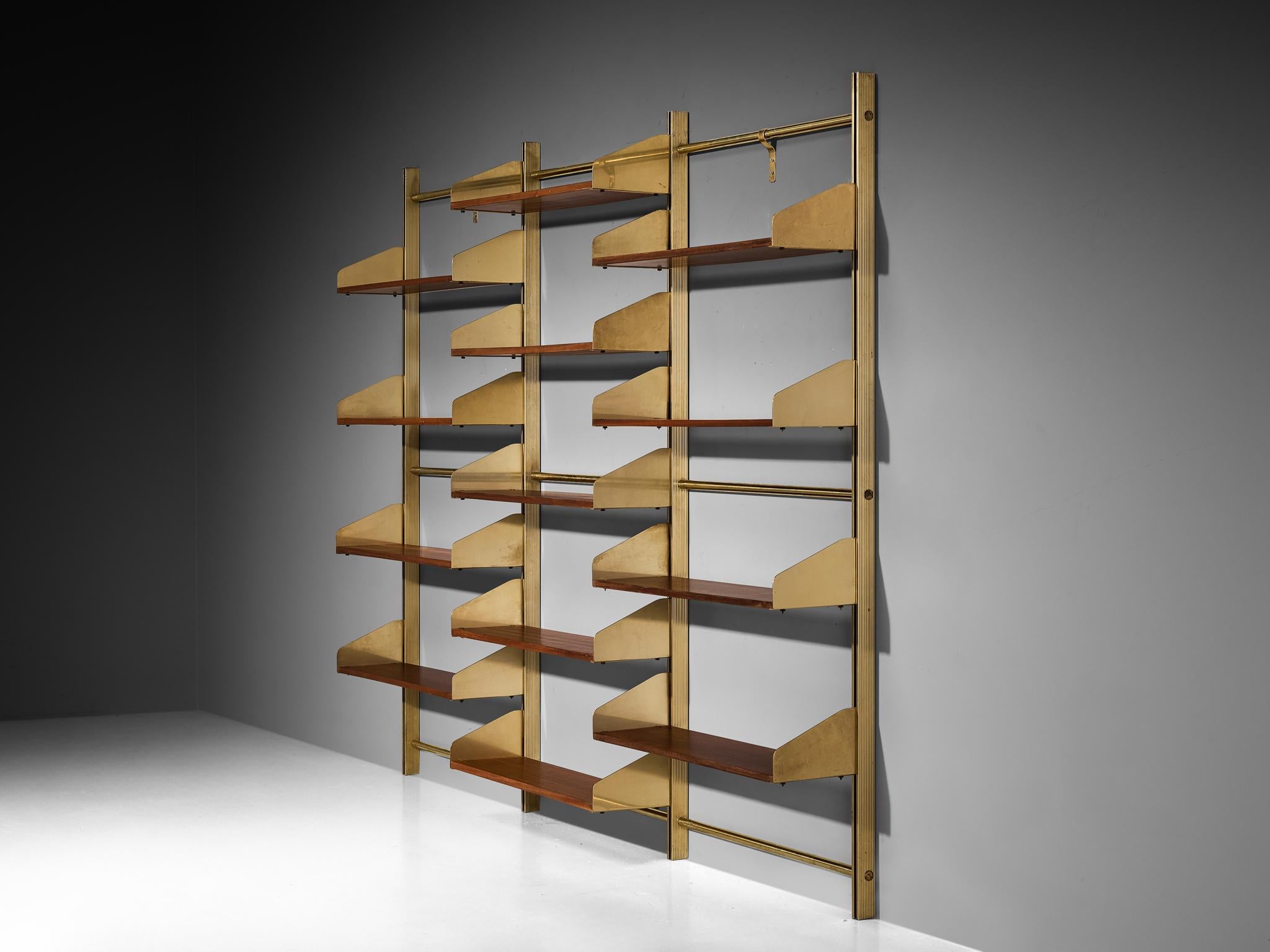 Large Feal Italian Wall Unit in Anodized Aluminum and Mahogany For Sale 6