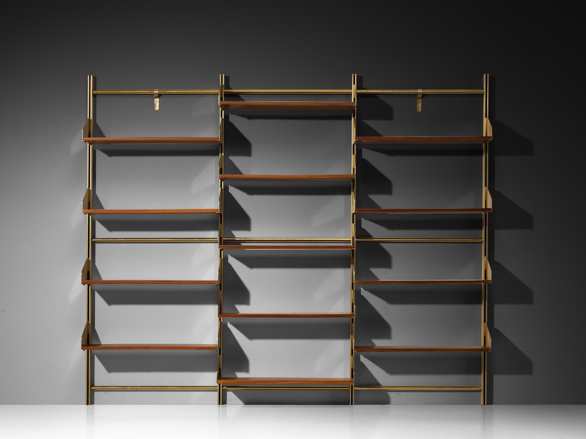 Mid-20th Century Large Feal Italian Wall Unit in Anodized Aluminum and Mahogany For Sale