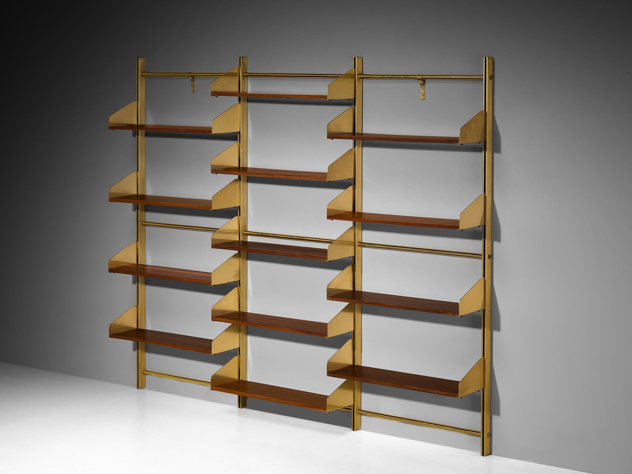 Large Feal Italian Wall Unit in Anodized Aluminum and Mahogany For Sale 2