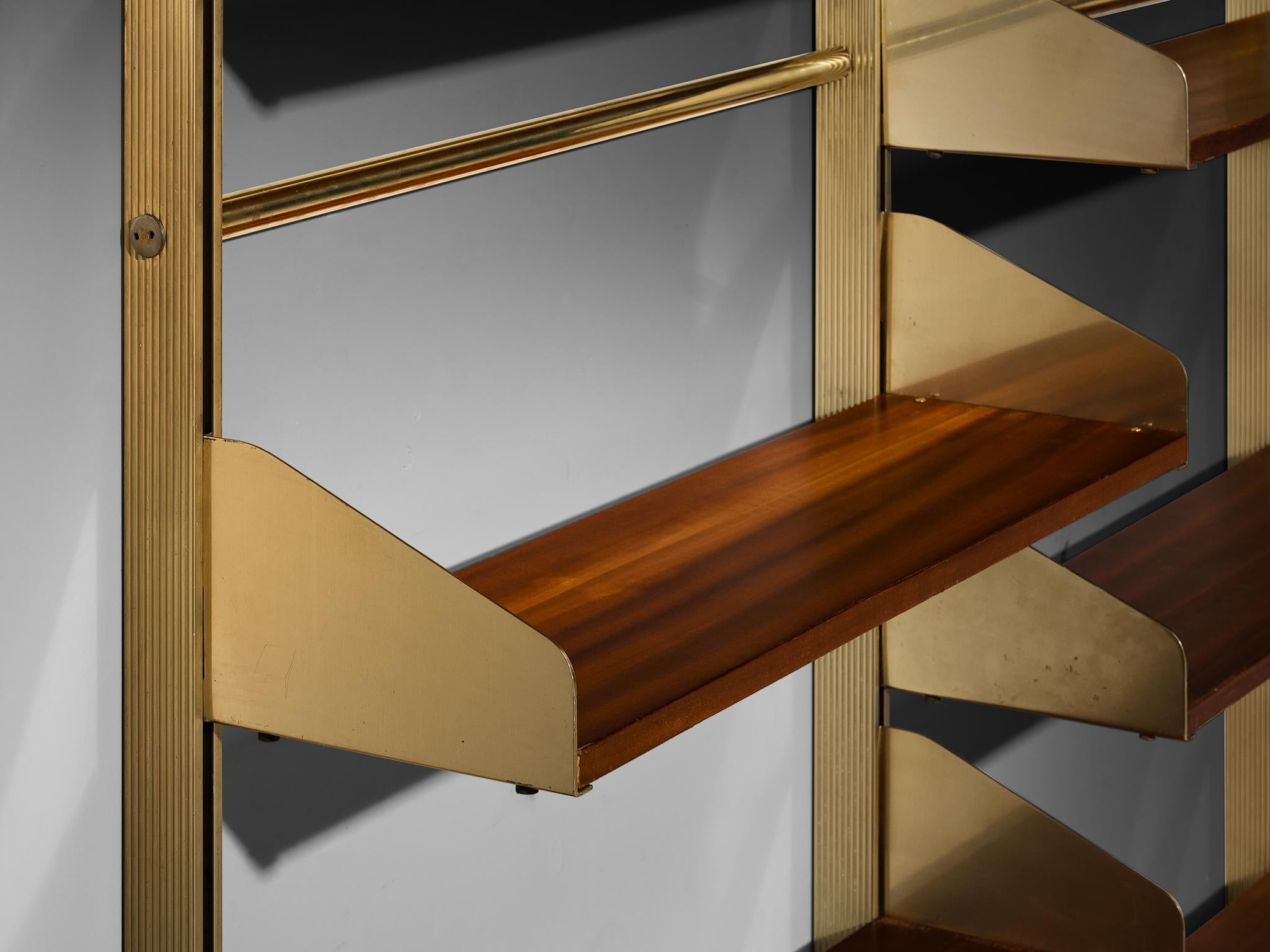 Large Feal Italian Wall Unit in Anodized Aluminum and Mahogany For Sale 3