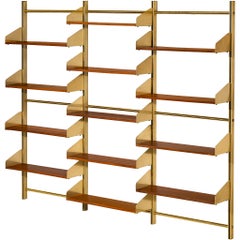 Large Feal Italian Wall Unit in Anodized Aluminum and Mahogany