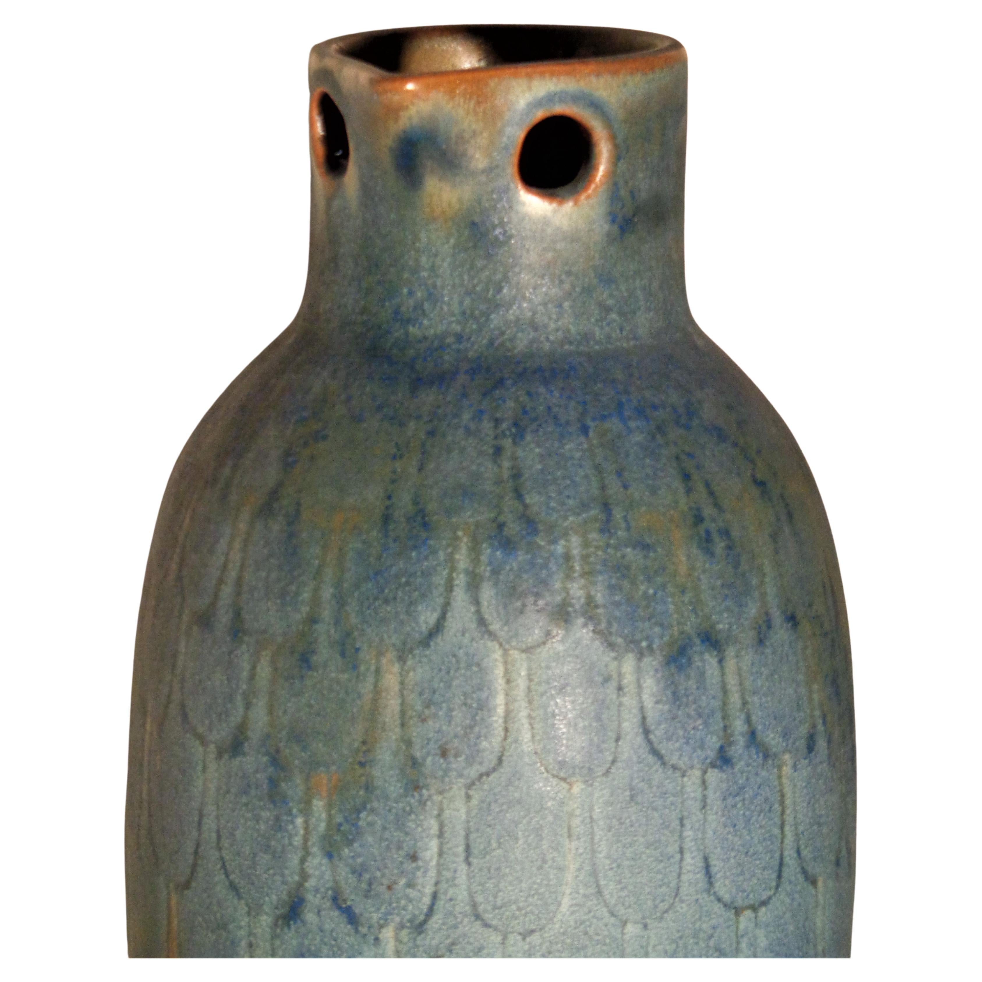 German Large Feathered Owl Sculpture Vase by Eva Fritz-Lindner Majolika Karlshrue, 1960
