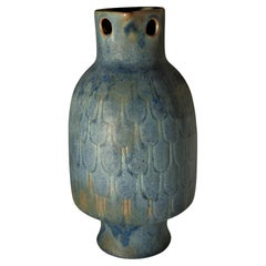 Large Feathered Owl Sculpture Vase by Eva Fritz-Lindner Majolika Karlshrue, 1960