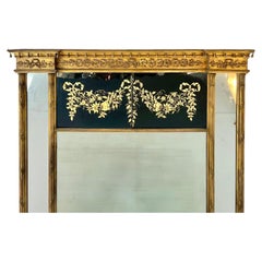 Large Federal Carved Giltwood and Eglomise Overmantel Mirror