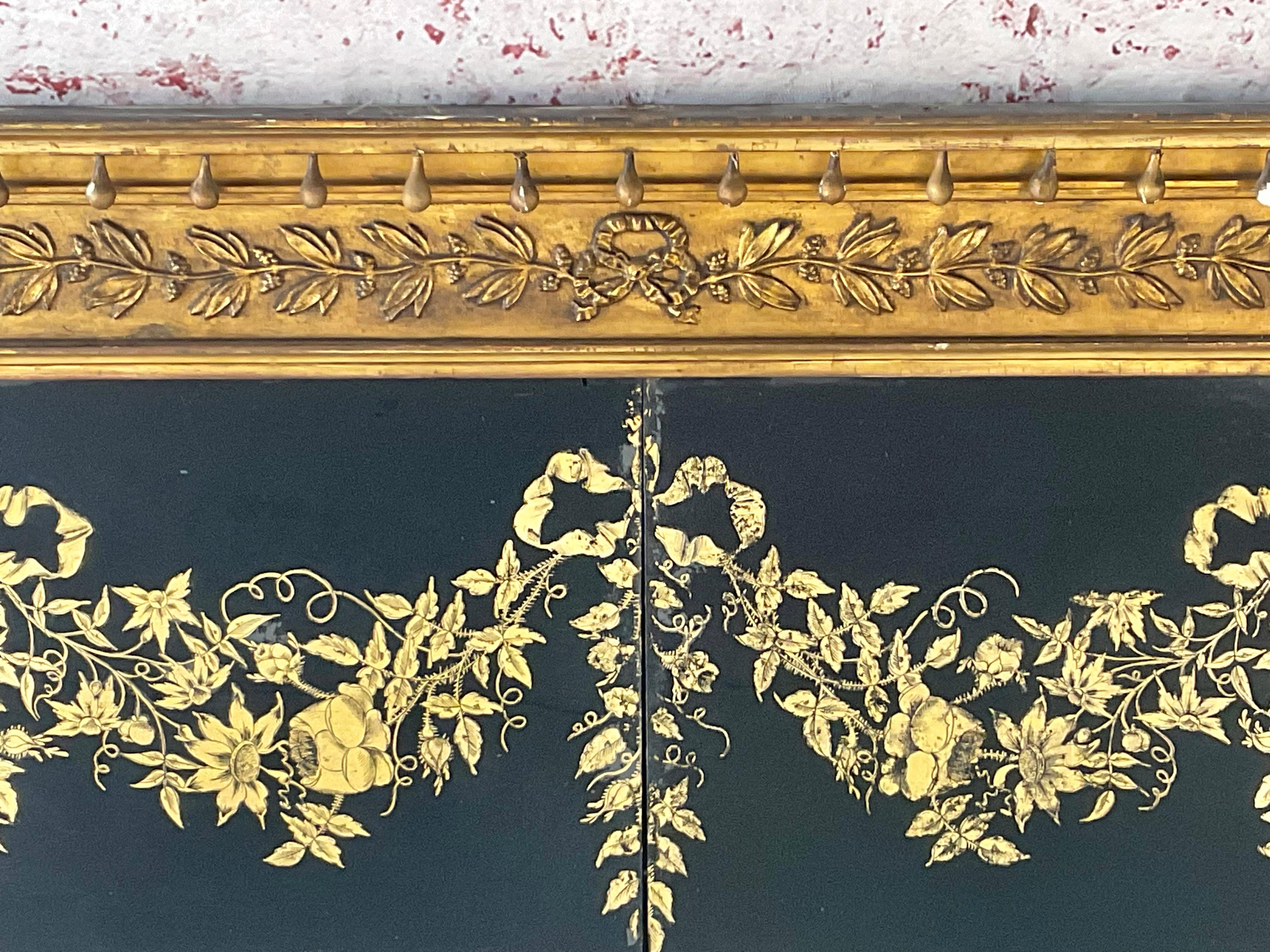 19th Century Large Federal Carved Giltwood and Eglomise Overmantel Mirror For Sale