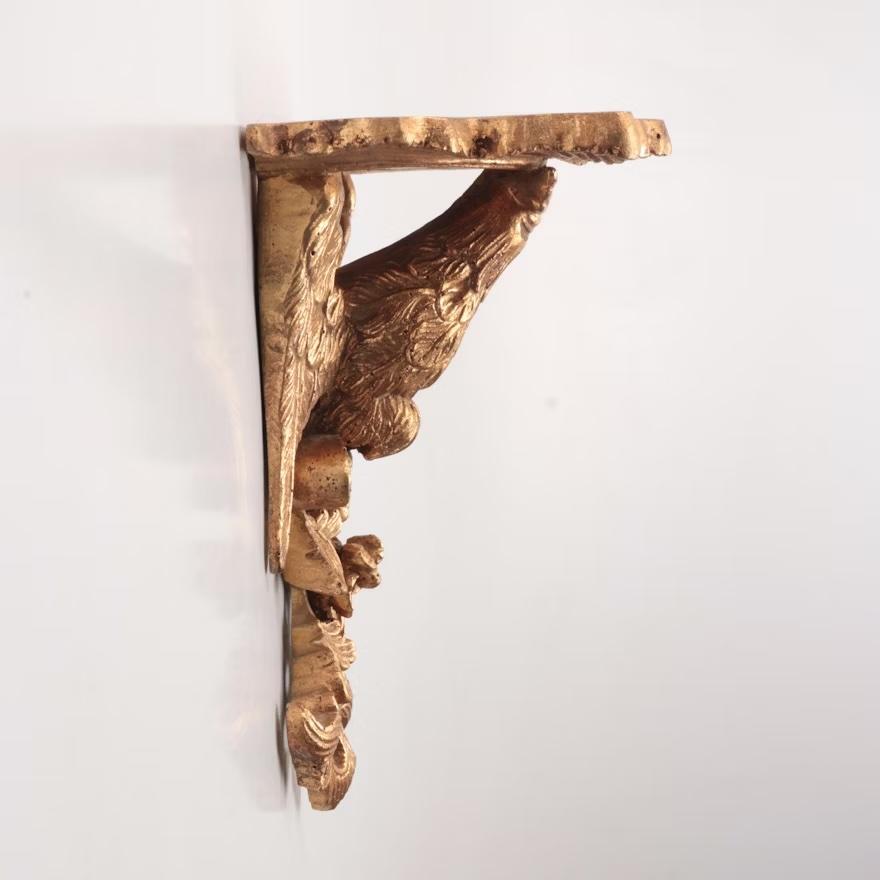 Regency Large Federal Gilt Eagle and Foliate Wall Sconce Shelves, Pair For Sale