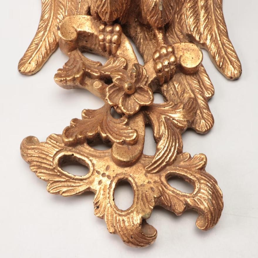 Large Federal Gilt Eagle and Foliate Wall Sconce Shelves, Pair In Good Condition For Sale In Elkhart, IN