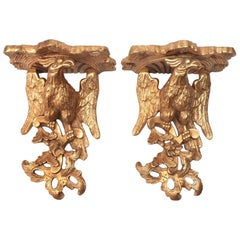 Large Federal Gilt Eagle and Foliate Wall Sconce Shelves, Pair Large Federal Gilt Eagle and Foliate Wall Sconce Shelves, Pair
