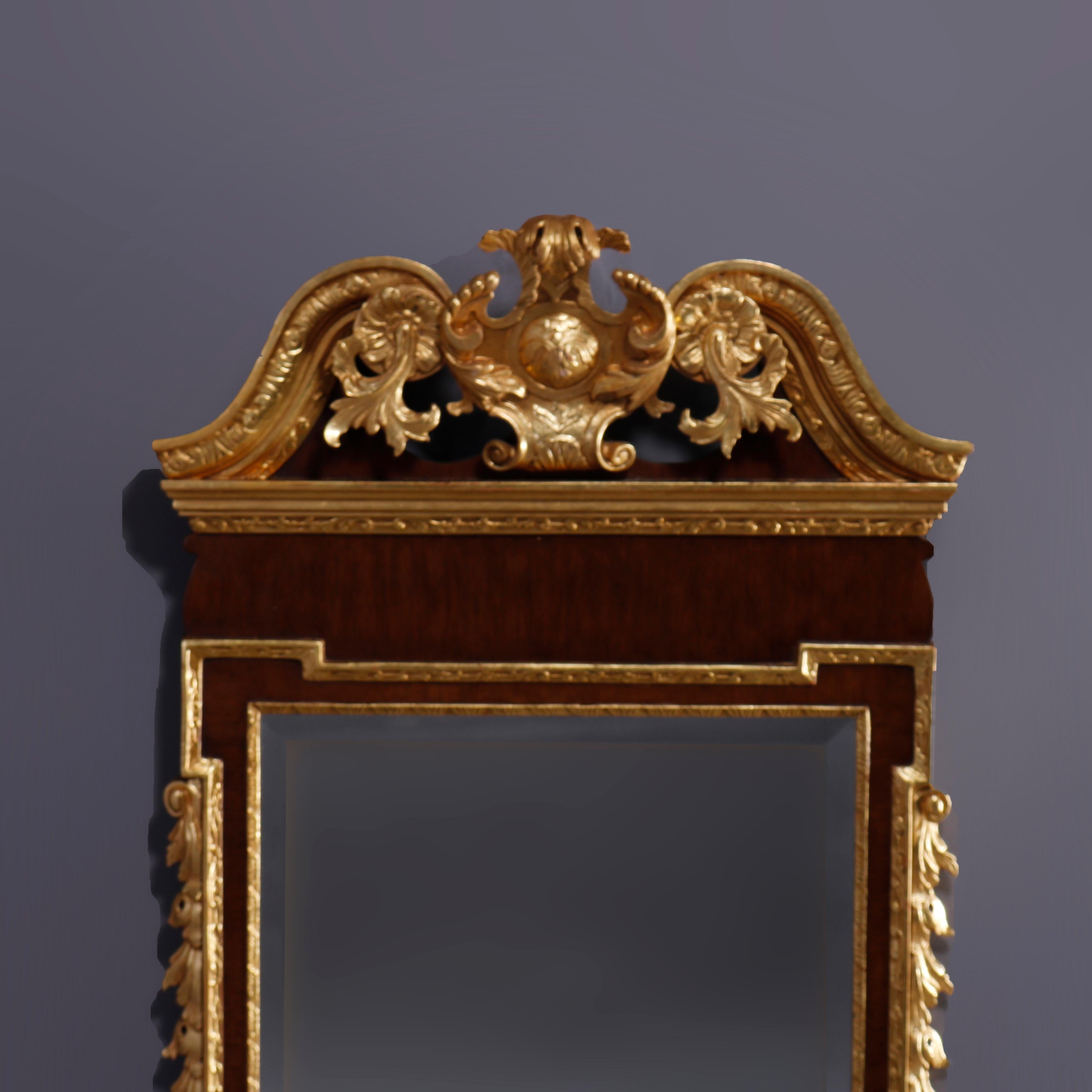 American Large Federal Style CW Kittinger Mahogany Parcel Giltwood Wall Mirror, 20th C