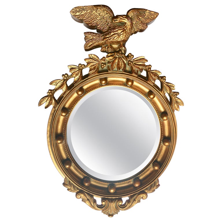 Large Sculptural Federal Style Round Figural Eagle Mirror at 1stDibs