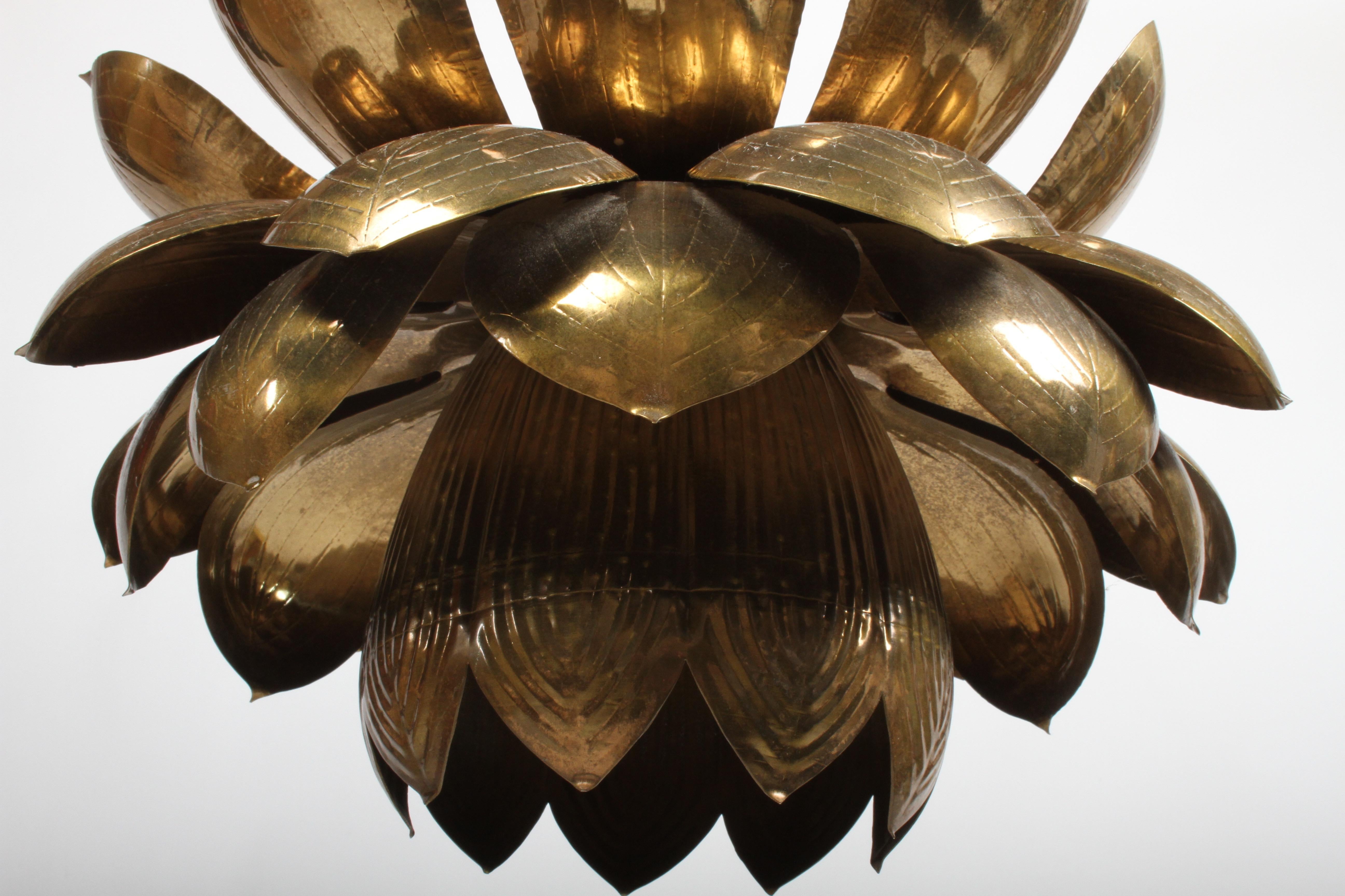 Large Feldman Lighting Company Brass Lotus Chandelier In Good Condition In St. Louis, MO