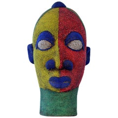 Large Female Head Sculpture in Colored Beads, Nigeria