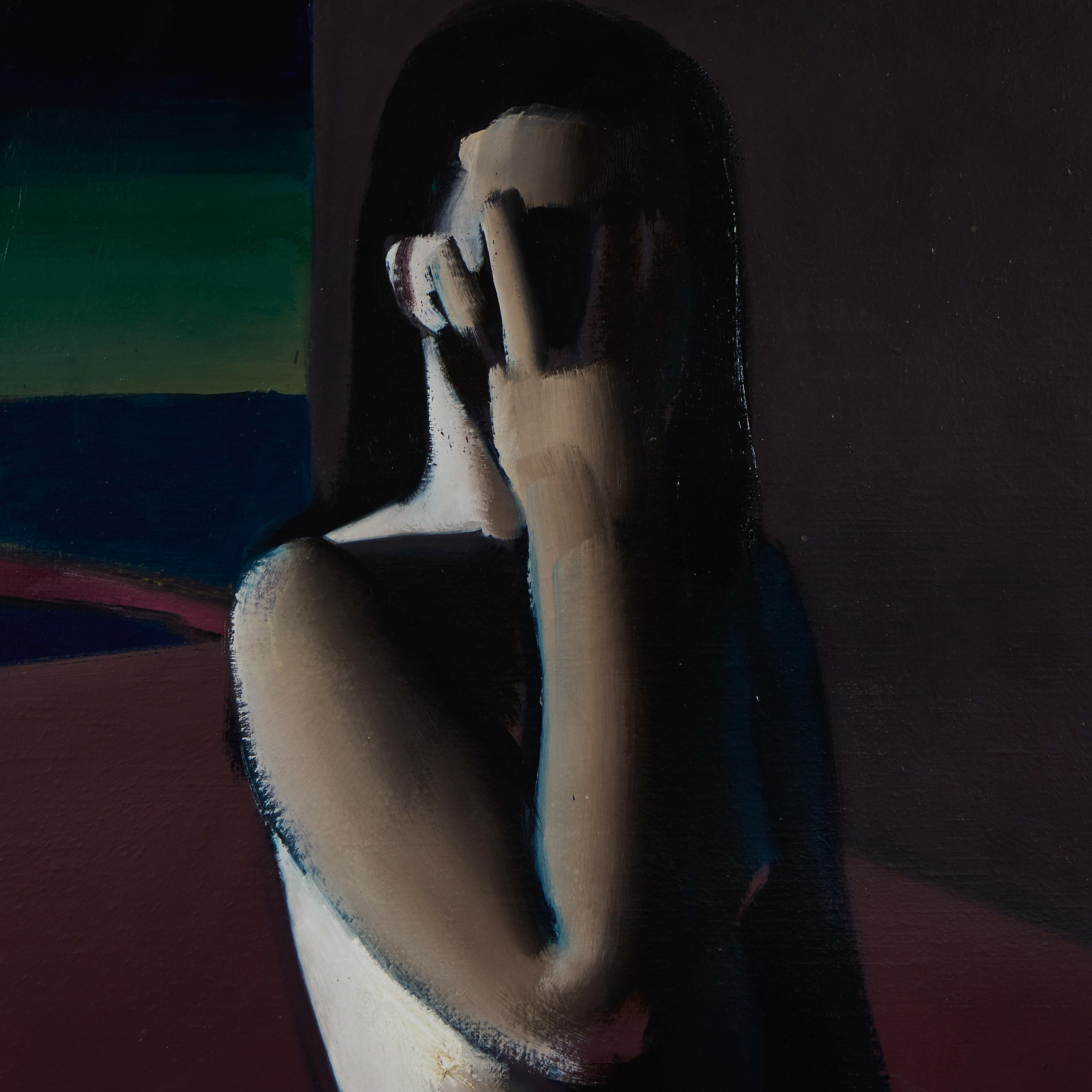 Nudo di grandi dimensioni, olio su tela di Ivan Kustura.  Di natura lunatica e un po' surreale, l'opera affascina con i colori del blu, del verde e del prugna.   Ivan Kustura è nato nel 1951 in Croazia e si è diplomato alla Scuola d'Arte di Spit nel