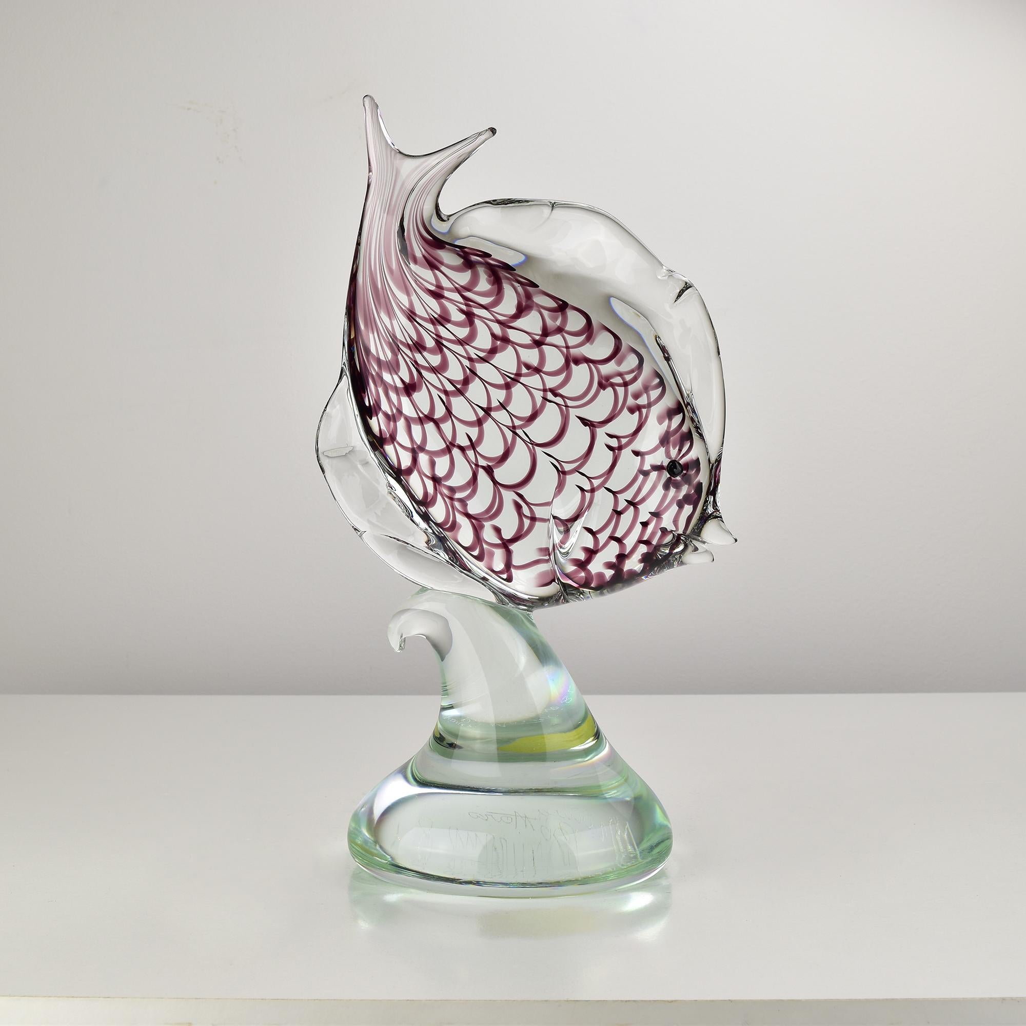 Gran escultura de pez de vidrio artístico Fenicio de Franco Bottaro, Murano, 1981 Moderno de mediados de siglo en venta