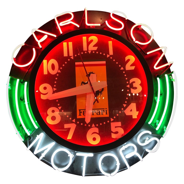 Large Ferrari Logo Neon Sign and Clock, circa 1980 For Sale at 1stdibs