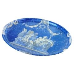 Large Fiber Glass Platter, in Blue Color, in the Style of Fornasetti, Italy 1960