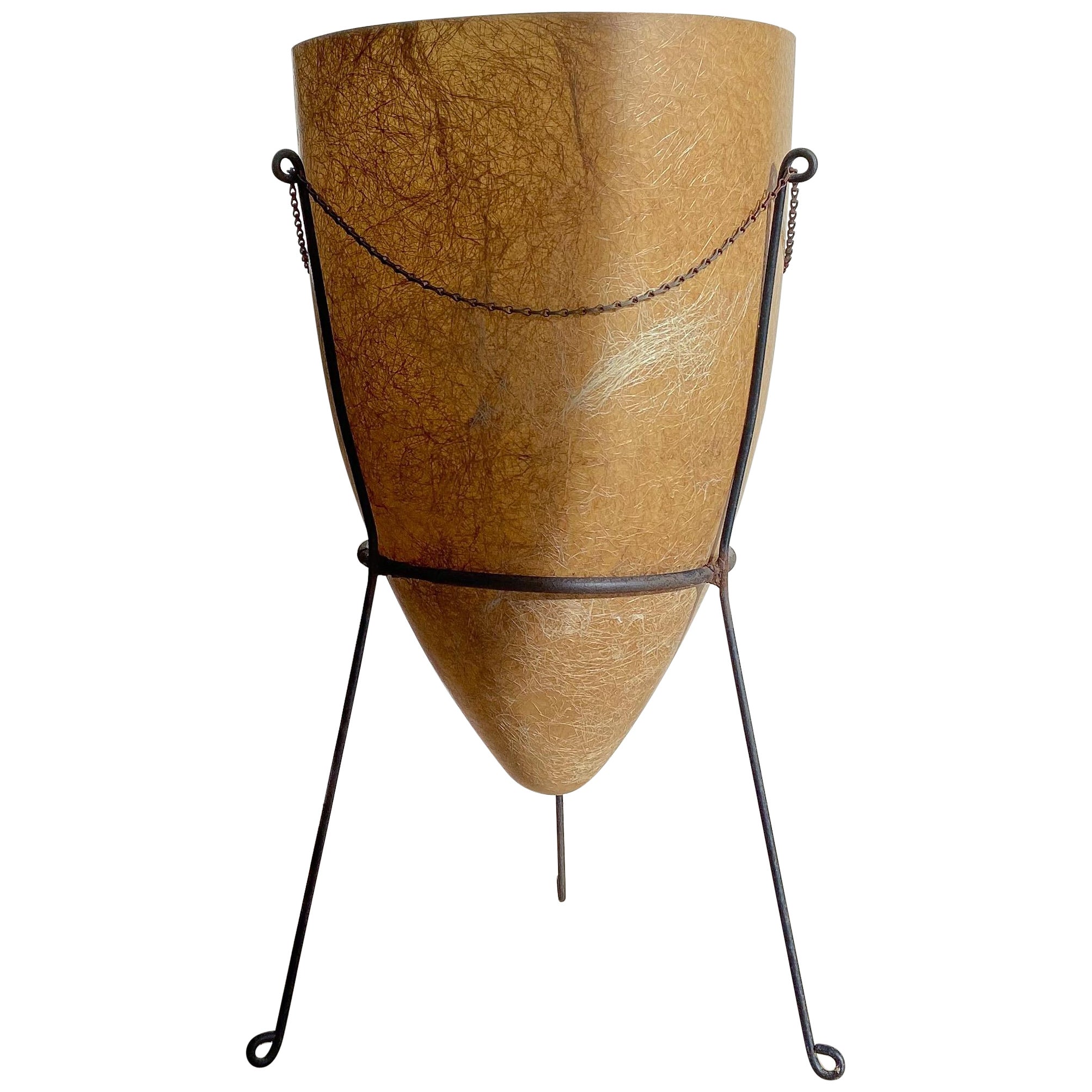 Large Fiberglass Bullet Planter with Original Iron Stand, 1950
s