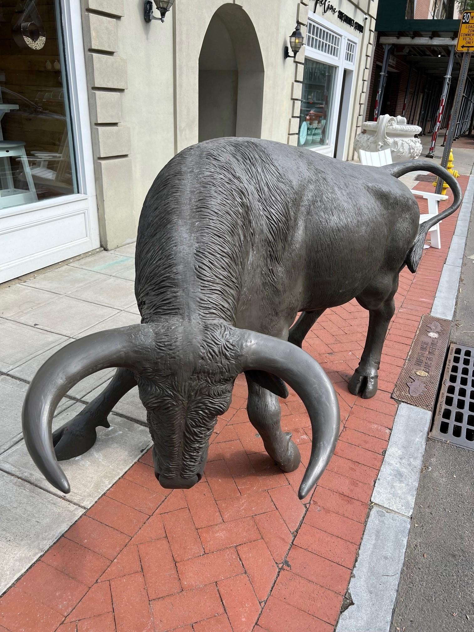 American Large Fiberglass Charging Bull Statue Life Size  For Sale