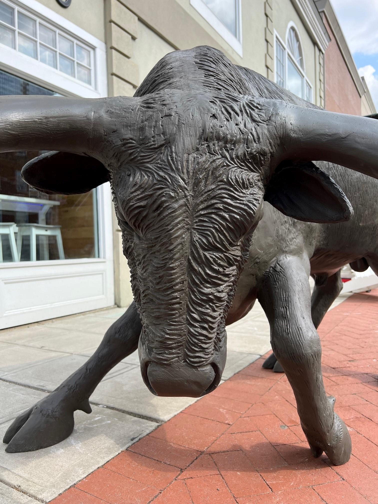 Molded Large Fiberglass Charging Bull Statue Life Size  For Sale